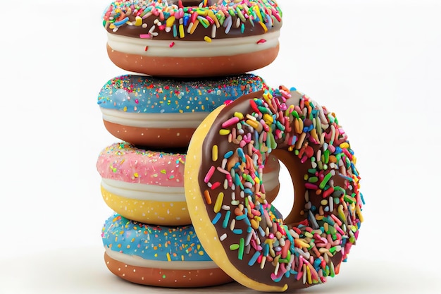 Many colorful frosted cake donuts with candy Generative Ai