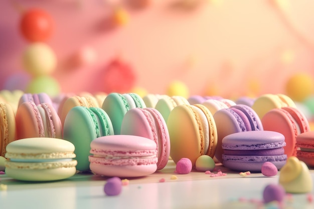 Many colorful macarons Generate Ai