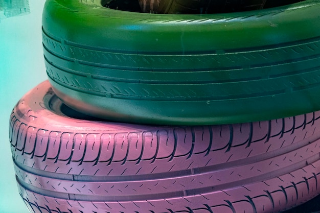 Many colors car tires