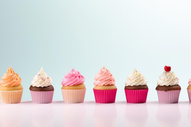 many cupcakes with pink frosting and white frosting with pink frosting and white frosting.