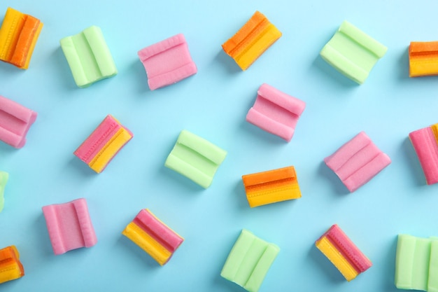 Many different chewing gums on the table