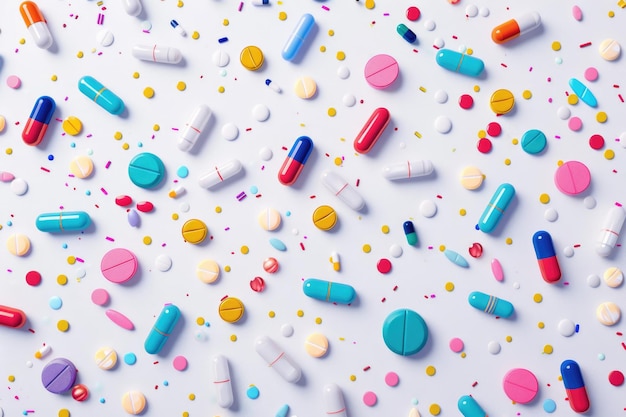 Many different colorful medication and pills from above