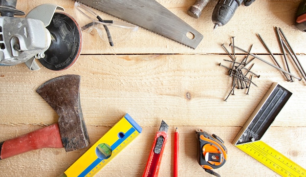 Many different tools for carpentry and building