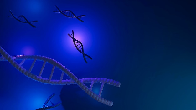 Many DNA chains on blue background 3d rendering