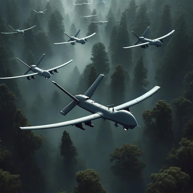 Many drones over the forest