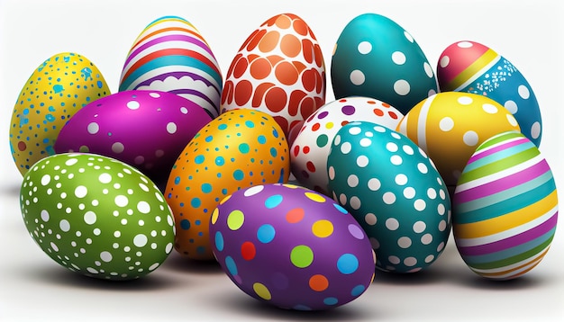 Many Easter eggs on a white background realistic