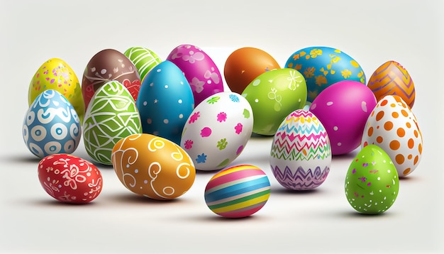 Many Easter eggs on a white background realistic