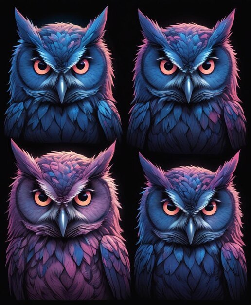 the many faces of owls are shown in this series