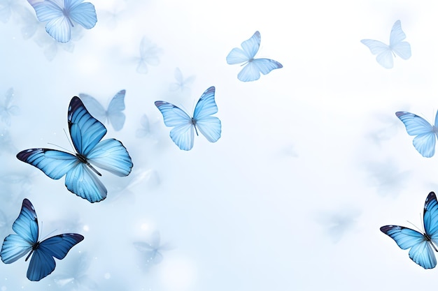 many flying blue butterflies on a sky background insects Flora and fauna