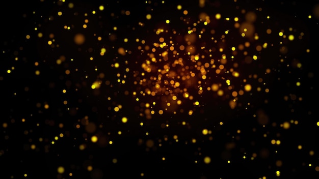 Photo many gold glittering particles in space computer generated abstract christmas background 3d render