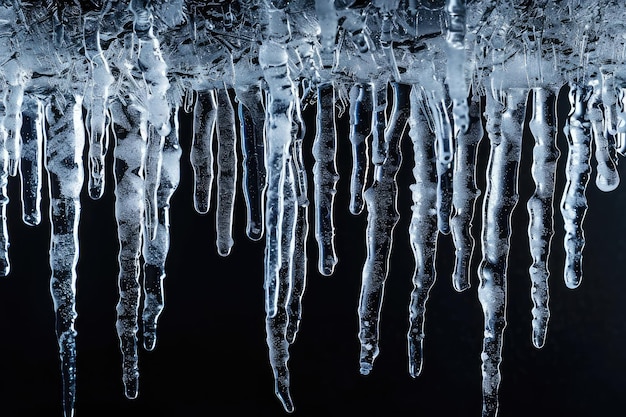 Photo many icicles on dark background