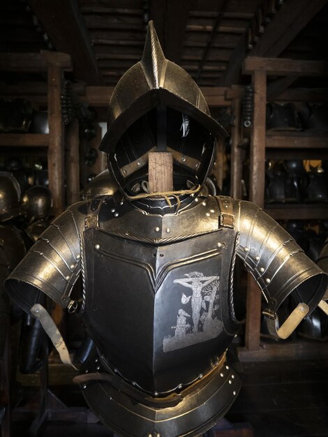 Many medieval iron metal armor