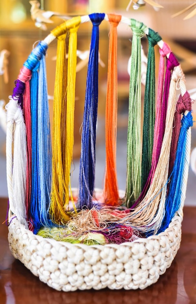 Many multicolored silk thread prepared for making picture embroidery in vietnamese culture