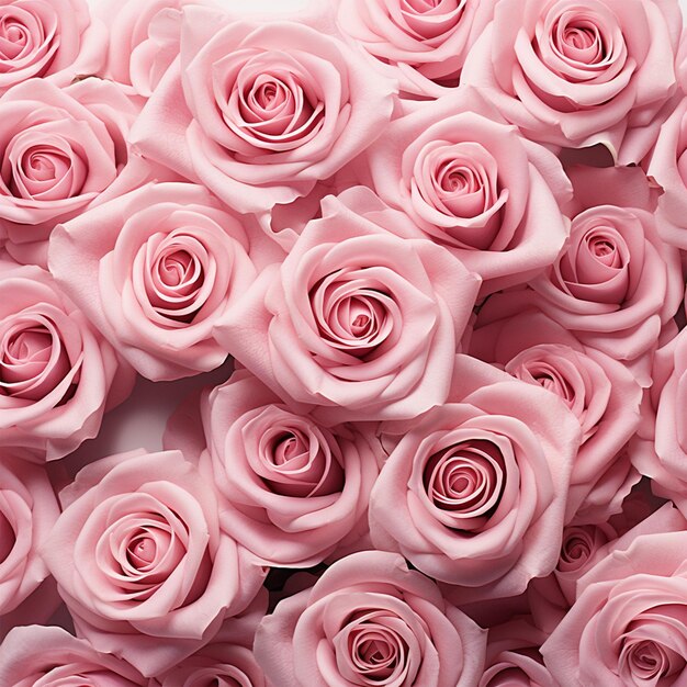 Many pink roses isolated on white