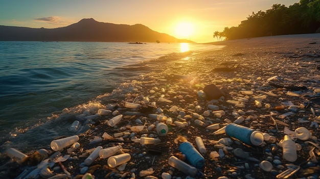 Many plastic trash on the beach