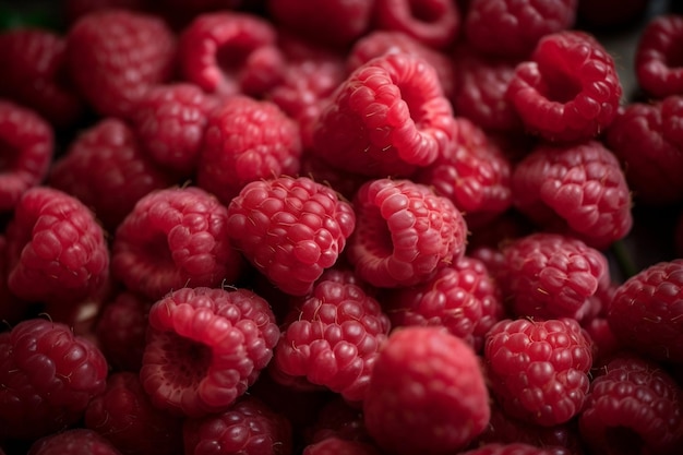 Many raspberries closeup AI Generated