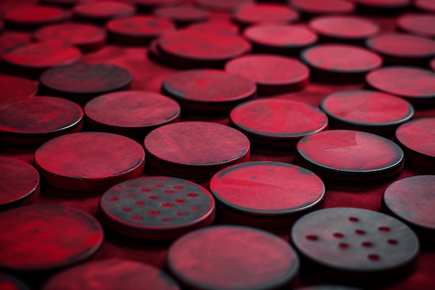 Many Red Poker Chips on a Red Carpet