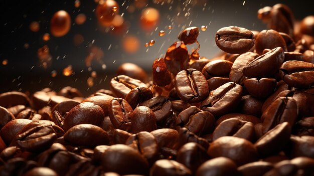 Many roasted coffee beans flying Generative AI