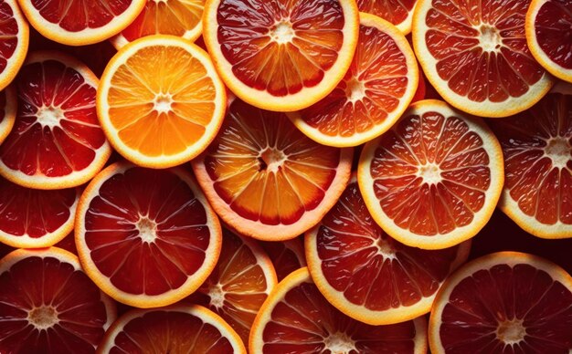 Many slices of juicy blood orange fruits as background