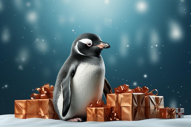 Many Space for Text Christmas Penguin in a Santa Hat