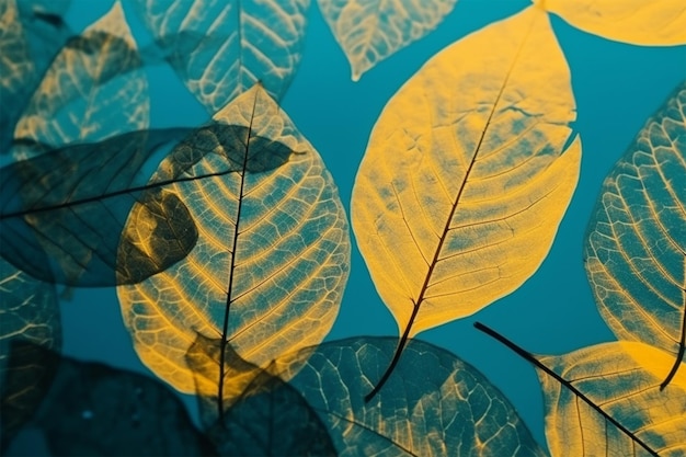 Many Transparent Silhouettes of Skeleton Leaves