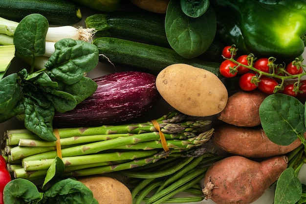 Many varied colored fresh vegetables for home delivery banner advertising