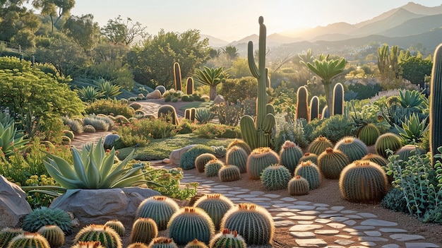 Photo many varieties of cacti and succulents abound in this garden resulting in a vivid and varied natural setting