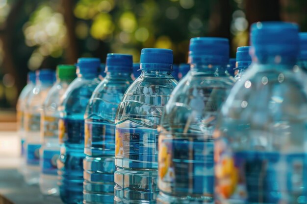 Many water bottles on ground