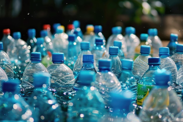 Many water bottles on ground