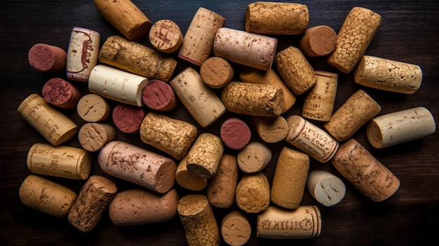 Many wine corks background top view