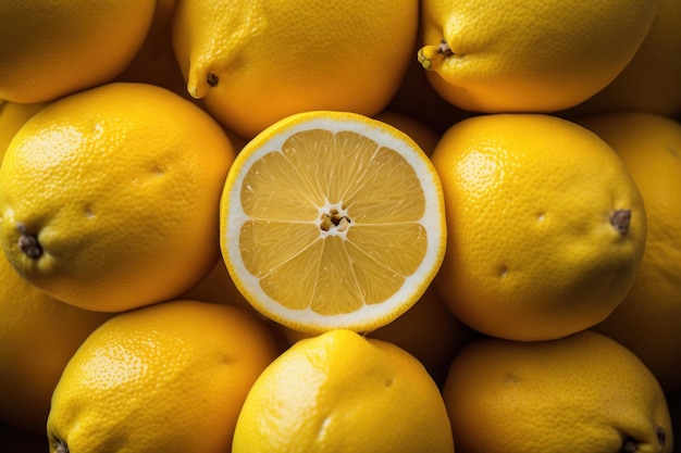 Many yellow lemons harvest closeup background texture