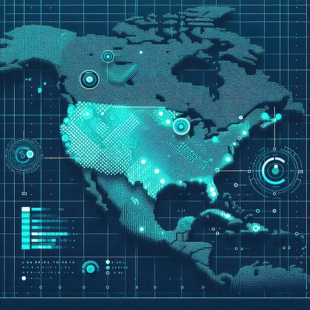 Photo map of the americas with dots