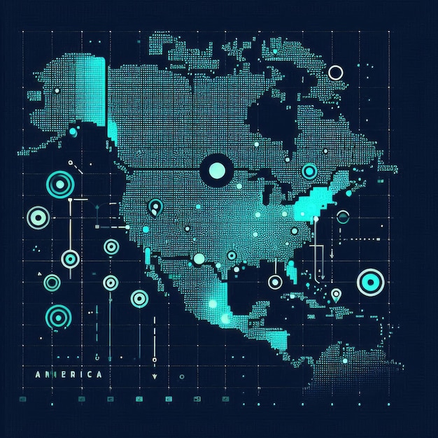 Photo map of the americas with dots