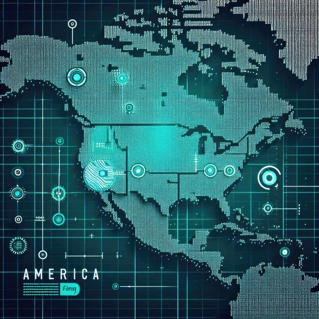 Photo map of the americas with dots