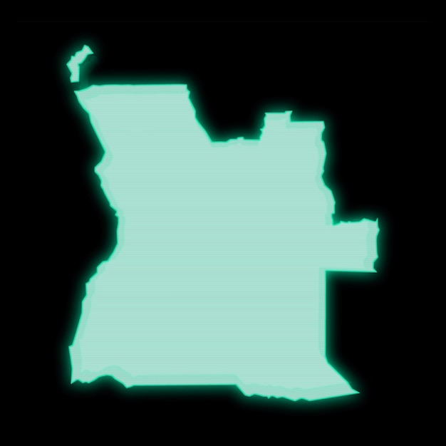 Map of Angola, old green computer terminal screen, on dark background