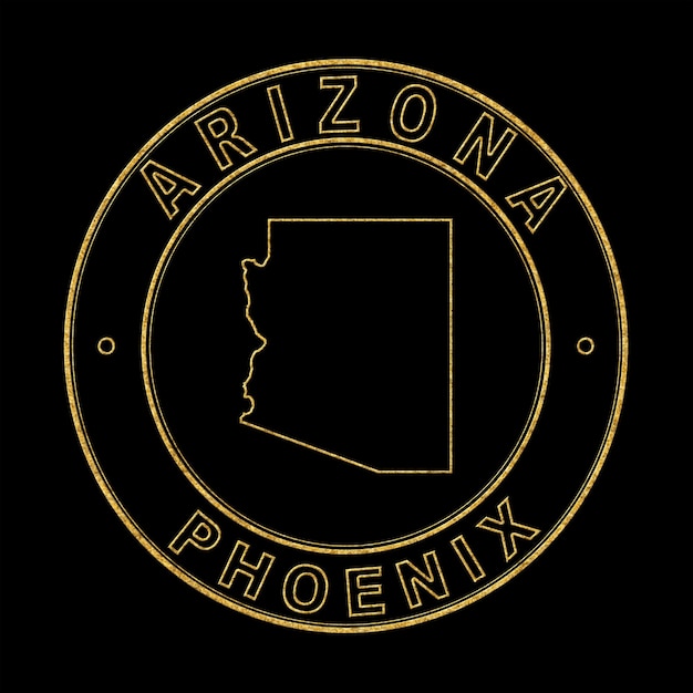 Map of Arizona Golden Stamp Black Background