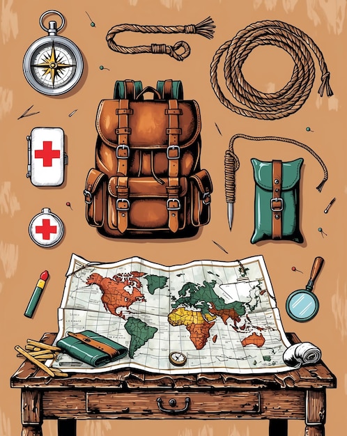 a map of a backpack and a map of the world