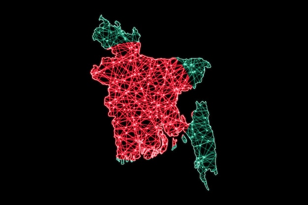 Map of Bangladesh, Polygonal mesh line map, flag map