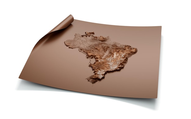 Map Of Brazil Old Style Brown On Unrolled Map Paper Sheet On White Background 3d illustration