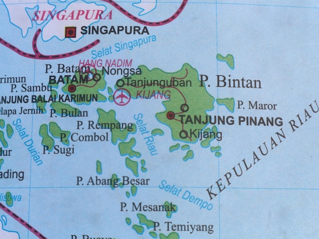 Photo map of the city of batam and riau islands indonesia