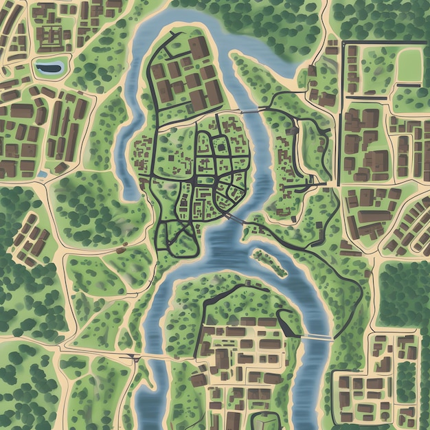 a map of a city with a pond and a turtle on it