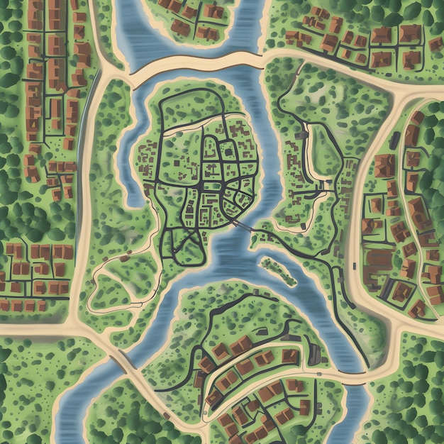 Photo a map of a city with a pond and a turtle