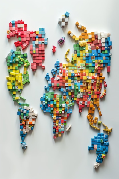 a map of colorful cubes with one that says  the world