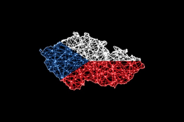 Map of Czech Republic, Polygonal mesh line map, flag map