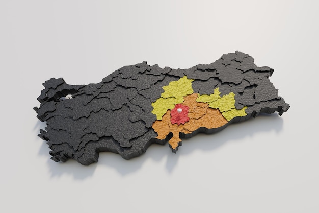 Map of earthquake in south east region of Turkey 3D illustration