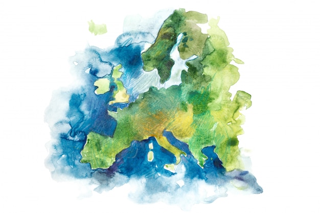 Map of Europe painted in Watercolor