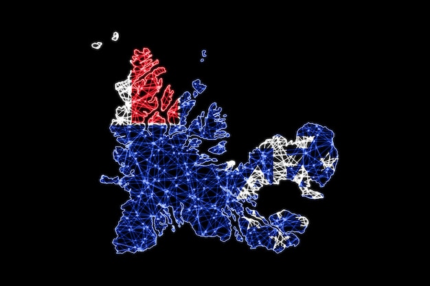 Map of French Southern Territories, Polygonal mesh line map, flag map