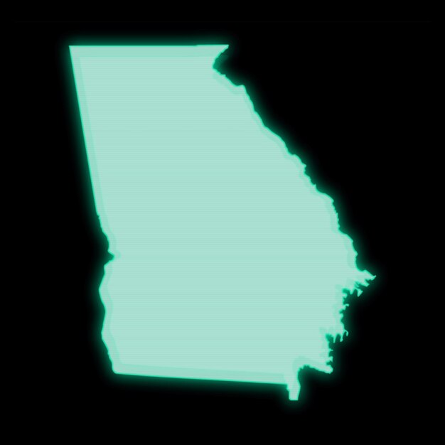 Map of Georgia, old green computer terminal screen, on dark background