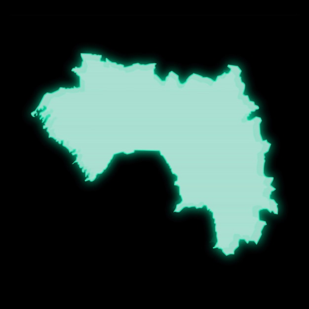 Map of Guinea, old green computer terminal screen, on dark background