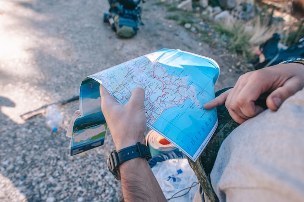 Map in hand in tourist